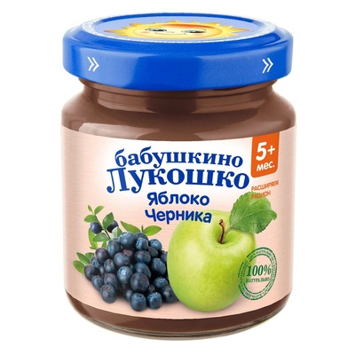 Пюре Бабушкино лукошко яблоко, черника 100 гр.