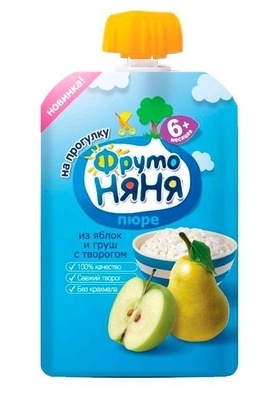 (БЗМЖ) Пюре Фруто Няня творог, яблоко, груша 90 г