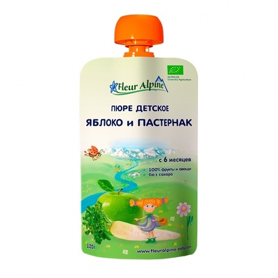 Пюре Флер Альпин Органик Яблоко-Морковь-Пастернак с 6 мес.120 гр. /48 (пауч)
