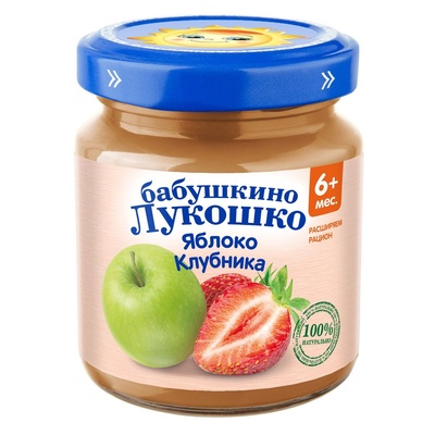 Пюре Бабушкино лукошко яблоко, клубника 100 гр.