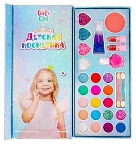 Набор детской косметики "Girl's Club" тени, блеск для губ, лак для ногтей, помада для губ, румяна