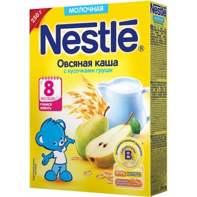 (БЗМЖ) Каша Нестле Молоко, овсянка, груша,220г./9