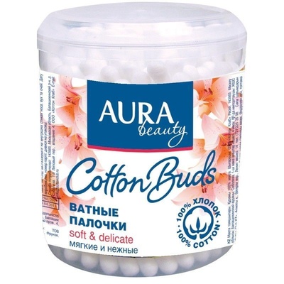 Ватные палочки AURA 200шт.кр.стакан 