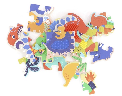 Дер. пазл для малышей с текстурными вставками "Динозавры"