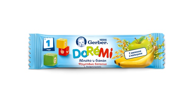 Пюре Гербер ДоРеМи Батончик Фрукты Яблоко, Банан 25г/18