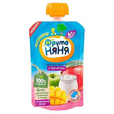 (БЗМЖ) Пюре Фруто Няня яблоко, манго с йогуртом 90 гр