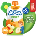 Пюре Агуша яблоко, тыква, персик, банан 90г/10