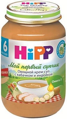 Пюре Хипп крем-суп овощной с кабачком и индейкой 190 гр.