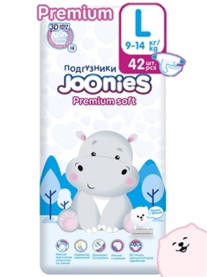 Подгузники  JOONIES Premium Soft  L (9-14 кг), 42 шт./4