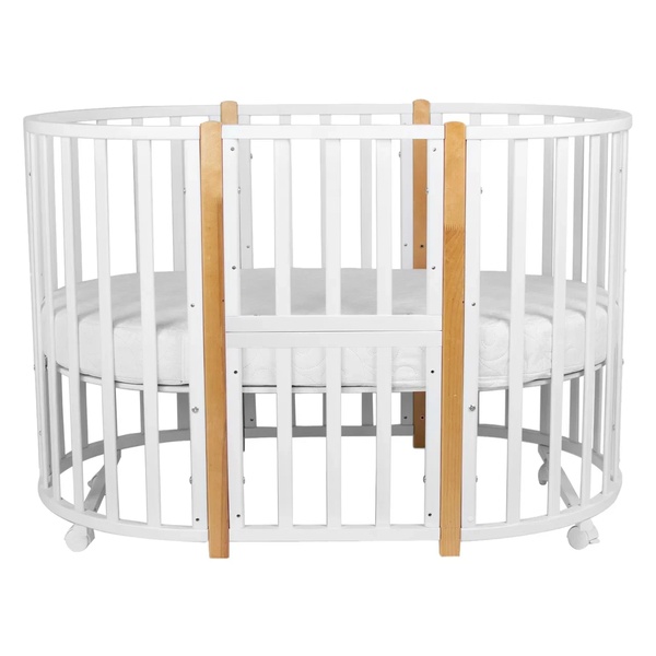 Кровать Indigo Born 7 в 1 (круг/овал, манеж, 2 кресла, стол) массив березы, МДФ (белый натур.)