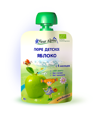 Пюре Флер Альпин Органик Яблоко с 4 мес.90 гр. /6 (пауч)