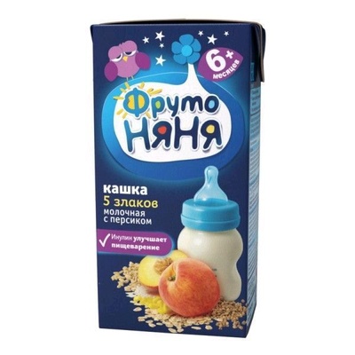 (БЗМЖ) Пюре Фруто Няня каша молоко,  5 злаков с персиком 0,2л./27