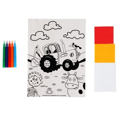 Аппликация и раскраска на бархате Синий Трактор (17х23см)