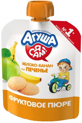 Пюре Агуша яблоко,банан, печенье 90 гр./10
