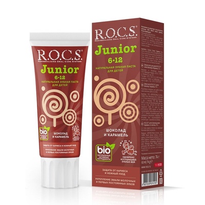 Зубная паста Рокс Джуниор Шоколад и карамель 6-12 лет,74г 