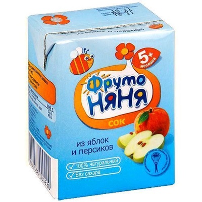 Сок Фруто Няня яблоко, персик с мякотью 0,2л