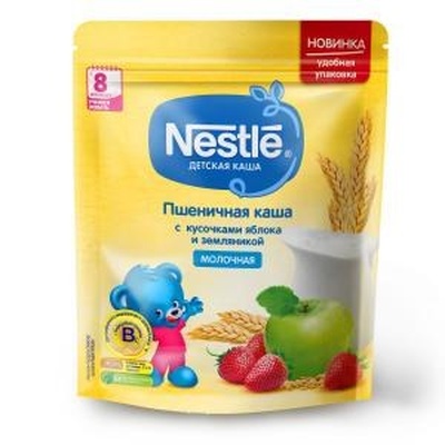 (БЗМЖ) Каша Нестле Молоко, пшеница, земляника, яблоко,200г/9