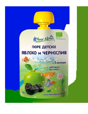 Пюре Флер Альпин Органик Яблоко-Чернослив с 5 мес. 90 гр. /48 (пауч)