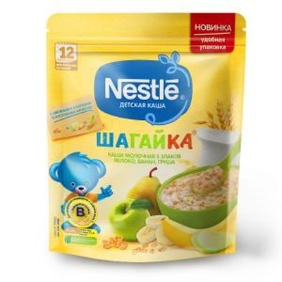 (БЗМЖ) Каша Нестле ШАГАЙКА молоко, 5 злаков яблоко, банан, груша 200г/9