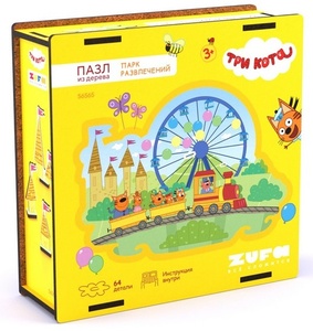 Пазл деревянный фигурный "Парк развлечений" Три кота в/к 14,5*14,5*4,8 см