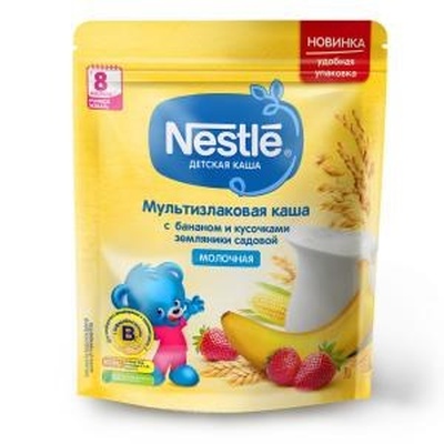 (БЗМЖ) Каша Нестле Молоко, мультизлаки, банан, земляника 200г/9