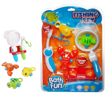 Игрушка для ванной. Рыбалка: удочка, сачок, держатель и 3 фигурки морских обитателей