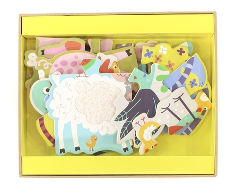 Дер. пазл для малышей с текстурными вставками "Животные фермы"