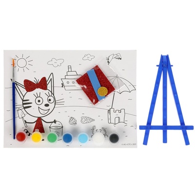 Холст Три Кота "Карамелька на море" для росписи по номерам 17*23