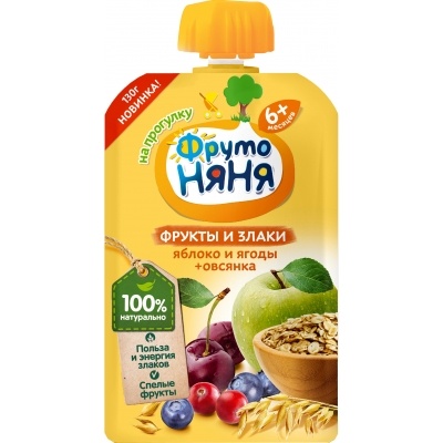 Пюре Фруто Няня яблоко, ягоды, овсян. хлопья 130 г