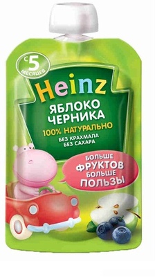 Пюре Хайнц яблоко, черника 90 г. пауч/12