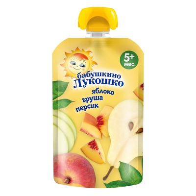 Пюре Бабушкино лукошко яблоко, груша, персик 90 гр. с 6 мес м/у 1х12 
