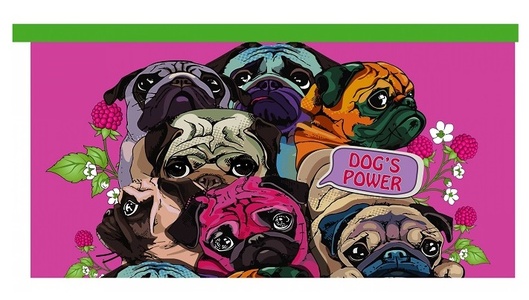 88582 Пенал плоский Мопсы в малине 20,5*10,8 см, на молнии, кожзам 