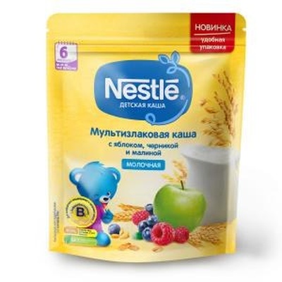 (БЗМЖ) Каша Нестле Молоко, мультизлаки, яблоко, черника, малина 200г/9
